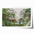 Vibrant rolled print showcasing a lush rainforest landscape with rich green foliage and tropical plants, perfect for home decor and nature-inspired design.
