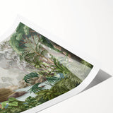 Vibrant rolled print showcasing a lush rainforest landscape design, featuring rich green foliage and intricate details, perfect for adding a natural touch to home decor.