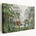 Stretched canvas wall art showcasing a vibrant rainforest landscape design, featuring lush greenery and tropical colors, ideal for enhancing home decor.