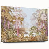 Acrylic glass wall art collection showcasing a vibrant rainforest landscape design, displayed from a side view with decorative pins, perfect for enhancing indoor spaces.