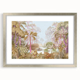 Framed rainforest landscape wall art collection in silver, showcasing vibrant green foliage and serene nature elements, perfect for enhancing home decor.