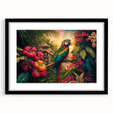 Framed wall art featuring a vibrant rainforest landscape design with lush greenery and a black mat, perfect for enhancing home decor and adding a natural touch.