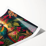 Vibrant rainforest landscape wall art design in a rolled print format, showcasing lush greenery and tropical flora, perfect for home decor enhancement.