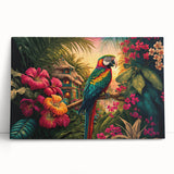 Vibrant rainforest-themed stretched canvas wall art featuring lush greenery and tropical flora, perfect for adding a natural touch to home decor.