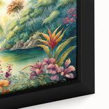 Framed canvas wall art showcasing a vibrant rainforest landscape design, featuring rich greens and intricate details, perfect for nature-themed decor.