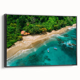 Framed canvas wall art featuring a vibrant rainforest design, showcasing lush greenery and intricate details in a modern black frame, perfect for enhancing interior decor.