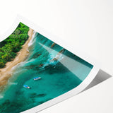 Vibrant rainforest landscape wall art print showcasing lush greenery and tropical flora, rolled and protected in a sturdy cardboard tube for easy display.