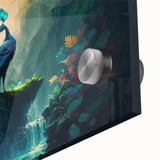 Close-up view of a vibrant rainforest wall art print, showcasing rich greens and intricate details on acrylic glass, perfect for enhancing modern decor.