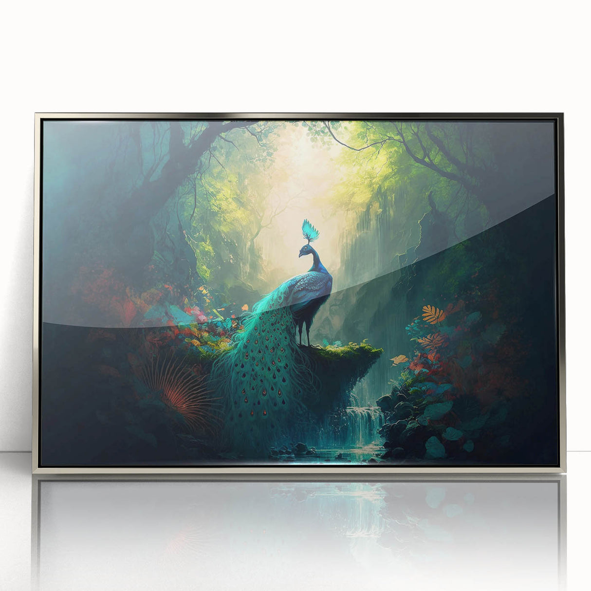 Framed acrylic wall art showcasing lush rainforest landscapes, featuring vibrant greens and intricate details, perfect for adding a touch of nature to any decor.