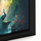 Framed canvas wall art depicting a vibrant rainforest landscape, showcasing lush green foliage and intricate details. Ideal for nature lovers seeking to enhance home decor.