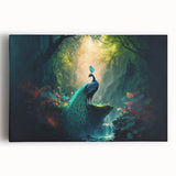 Vibrant stretched canvas artwork showcasing a lush rainforest landscape, featuring vivid greens and rich textures, ideal for enhancing home decor and nature-themed interiors.