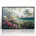 Framed acrylic wall art showcasing a vibrant rainforest landscape, featuring lush green foliage and intricate details, ideal for nature-inspired decor.