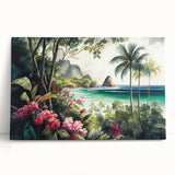 Vibrant rainforest-themed wall art on stretched canvas, showcasing lush greenery and tropical elements, perfect for enhancing living spaces with natural beauty.