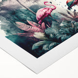 Vibrant rolled canvas artwork depicting a lush rainforest landscape, showcasing rich greens and intricate details, perfect for nature-inspired home decor.