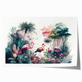 Vibrant rainforest landscape wall art print showcasing lush green foliage and colorful tropical flowers, rolled for easy display and storage in a protective tube.