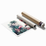 Vibrant rainforest-themed wall art print showcasing lush greenery and tropical flora, ideal for home decor and nature-inspired interiors, rolled for easy display.