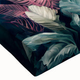 Close-up of a stretched canvas wall art piece depicting a vibrant rainforest landscape, showcasing lush greenery, vivid colors, and intricate details, perfect for home decor.