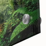 Vibrant close-up of the Rainforest Design 23 wall art collection, showcasing lush green foliage and intricate details on acrylic glass, perfect for nature-inspired decor.