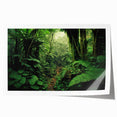 Vibrant rolled print of a lush rainforest landscape design, showcasing rich greens and intricate details, ideal for enhancing home decor and bringing nature indoors.