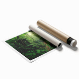 Vibrant rainforest landscape wall art print showcasing lush greenery and tropical foliage, rolled and packaged securely for easy display and transport.