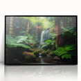 Framed acrylic wall art showcasing a vibrant rainforest landscape design, featuring rich greens and browns, ideal for nature-inspired decor in modern settings.