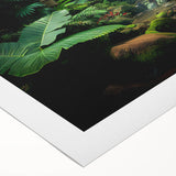 Vibrant rainforest landscape wall art on rolled canvas, showcasing lush greenery and exotic flora, perfect for enhancing home decor with a tropical vibe.