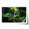 Vibrant rainforest landscape wall art print showcasing lush greenery and tropical foliage, rolled and packaged securely for delivery. Ideal for nature-inspired home decor.