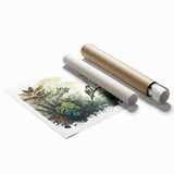 Vibrant rainforest landscape wall art print showcasing lush greenery, intricate details, and rich colors, rolled and ready for framing or display. Perfect for nature enthusiasts.