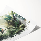 Vibrant rainforest landscape wall art print showcasing lush greenery and tropical foliage, rolled for easy shipping and display, ideal for nature-themed decor.