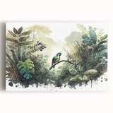 Vibrant rainforest landscape wall art on stretched canvas, showcasing lush greenery and intricate details, perfect for adding a nature-inspired touch to any decor.