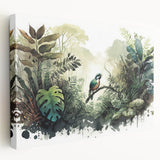 Stretched canvas wall art featuring a vibrant rainforest landscape design with lush greenery and vivid colors, perfect for enhancing home decor. The piece showcases intricate details and textures, ideal for nature lovers and art enthusiasts.