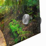 Close-up of a vibrant rainforest landscape wall art piece showcasing lush green foliage and intricate details, designed to enhance home decor with an artistic touch.