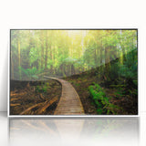 Framed acrylic wall art showcasing a vibrant rainforest landscape with lush greenery and vivid colors, perfect for enhancing modern home decor.