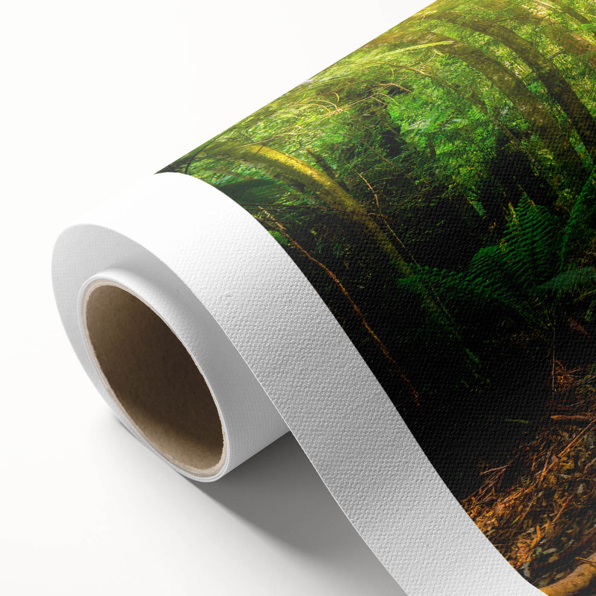 Lush rainforest landscape canvas wall art showcasing vibrant green foliage and tropical flowers, perfect for home decor and nature-inspired interiors.