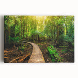 Vibrant rainforest landscape wall art on stretched canvas, showcasing lush greenery and vivid colors, perfect for nature enthusiasts and home decor.