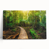 Vibrant rainforest landscape stretched canvas wall art featuring lush greenery and tropical flora, perfect for enhancing home decor and creating a serene atmosphere.