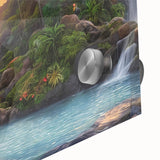 Close-up of a vibrant rainforest landscape wall art piece, showcasing rich greens and intricate details, printed on high-quality acrylic glass for a stunning visual impact. Ideal for nature lovers seeking to enhance their home decor with a tropical aesthetic.