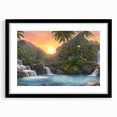 Framed black mat wall art featuring a vibrant rainforest landscape design, showcasing lush green foliage and tropical elements, perfect for enhancing home decor.