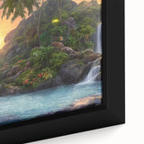 Close-up of a vibrant rainforest-themed wall art canvas, showcasing lush greenery and intricate details, framed elegantly for a striking home decor accent. Ideal for nature lovers seeking to enhance their living space with a touch of tropical serenity.