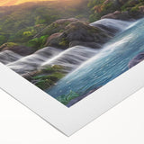 Vibrant rainforest landscape wall art on rolled canvas, showcasing lush greenery and colorful flora, ideal for enhancing interior spaces and tropical decor.