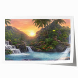 Vibrant rainforest landscape wall art print showcasing lush green foliage and tropical plants, rolled for easy display, ideal for home decor enthusiasts.