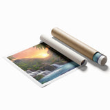 Vibrant rainforest landscape wall art print showcasing lush greenery and rich colors, rolled and ready for framing, perfect for nature-inspired decor.