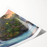 Vibrant rainforest wall art print showcasing lush greenery and tropical flora, rolled for easy storage and display, ideal for nature-themed decor.