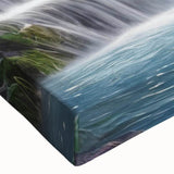 Vibrant close-up of a stretched canvas wall art piece showcasing a lush rainforest landscape, featuring rich greens and intricate details, perfect for nature-themed decor.