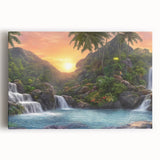 Vibrant stretched canvas wall art showcasing a lush rainforest landscape with rich greens and intricate details, perfect for enhancing home decor.