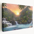 Vibrant rainforest landscape wall art on stretched canvas, showcasing lush green foliage and intricate details, perfect for enhancing home decor.
