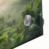 Close-up of a vibrant rainforest landscape wall art piece, showcasing lush green foliage and intricate details, perfect for enhancing home decor with nature-inspired aesthetics. Ideal for art enthusiasts seeking eco-friendly, acrylic glass designs that bring the beauty of the tropics indoors.