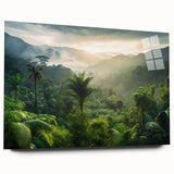 Vibrant rainforest landscape wall art collection featuring acrylic glass design, showcasing lush green foliage and vivid colors, perfect for nature-themed decor.