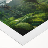 Vibrant rainforest landscape wall art on rolled canvas showcasing lush greenery, vivid colors, and intricate details, perfect for enhancing home decor.