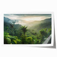 Vibrant rainforest landscape wall art print showcasing lush greenery and tropical plants, rolled for easy transport and display, perfect for nature-inspired decor.